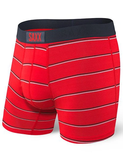 Saxx Vibe Performance Boxer Briefs In Red Shallow Stripe
