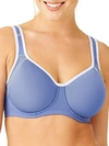 Wacoal Women's Contrast Trim Contour Sport Bra 853302 In Bleached Denim,white