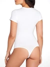 Yummie Short Sleeve Shaping Thong Back Bodysuit In White