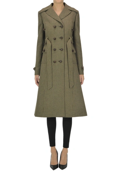 Miu Miu Houndstooth Print Double Breasted Coat In Neutral
