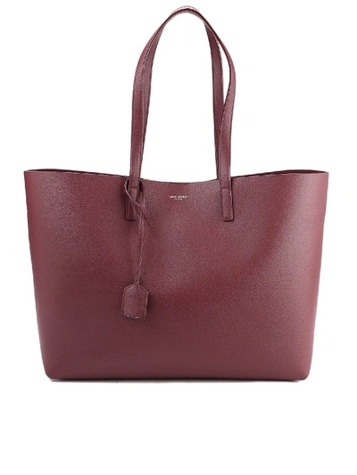 Saint Laurent Smooth Leather Tote Bag In Burgundy In Red