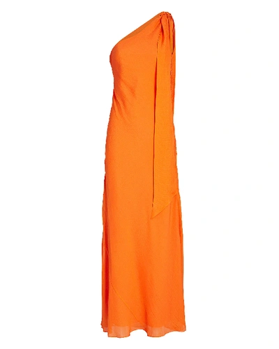 Ronny Kobo Draped One-shoulder Chiffon Dress In Orange