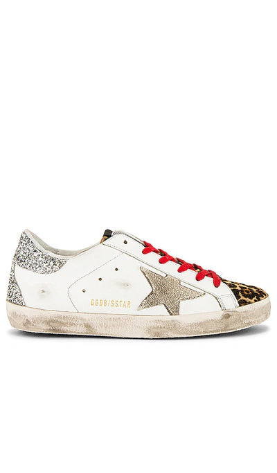 Golden Goose Superstar Distressed Leopard-print Calf Hair, Leather And Suede Sneakers In White,beige,silver