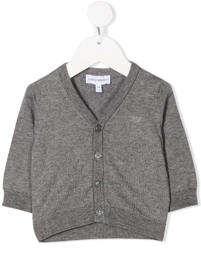 Emporio Armani Babies' Raised Logo Rib-trimmed Cardigan In Grey