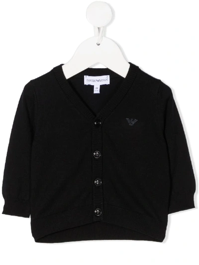 EMPORIO ARMANI RAISED LOGO RIB-TRIMMED CARDIGAN