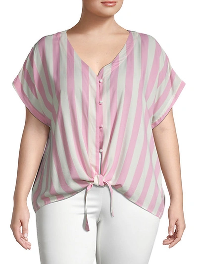 Bobeau Women's Plus Striped & Knotted Top In Chambray Stripe