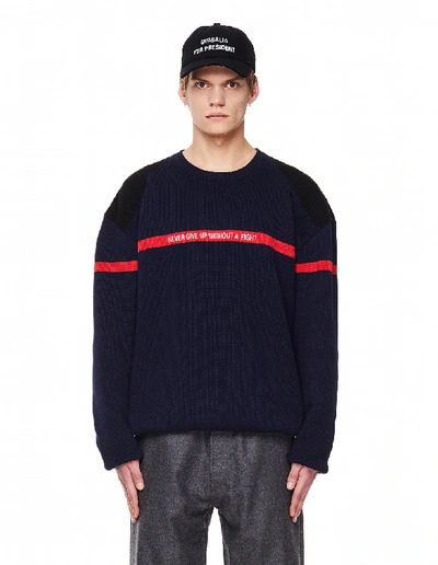 Vetements Logo-embroidered Merino Sweater In Navy Blue