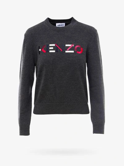 Kenzo Logo Embroidery Sweater In Grey