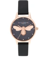 OLIVIA BURTON WOMEN'S LUCKY BEE BLACK VEGAN LEATHER STRAP WATCH 30MM