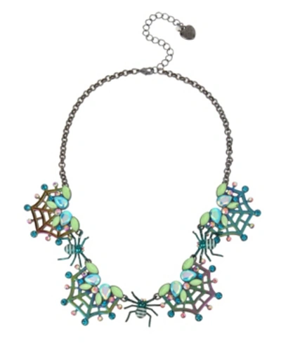Betsey Johnson Spider Web Frontal Necklace In Teal