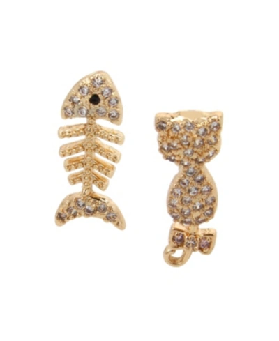 Betsey Johnson Cubic Zirconia Cat Fish Mismatch Stud Earrings In Crystal
