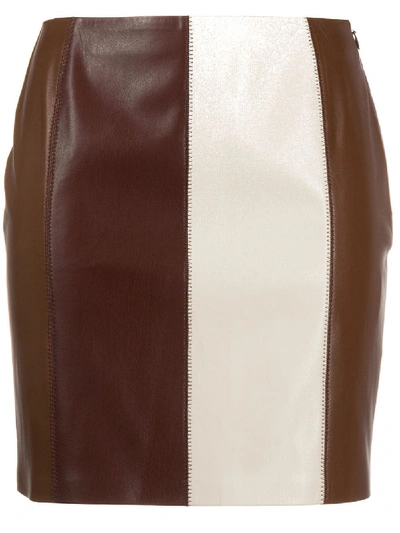 Nanushka Luyu Colourblock Faux Leather Skirt In Brown Patch