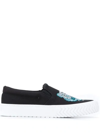 Kenzo Tiger Logo Embroidered Slip-on Trainers In Black