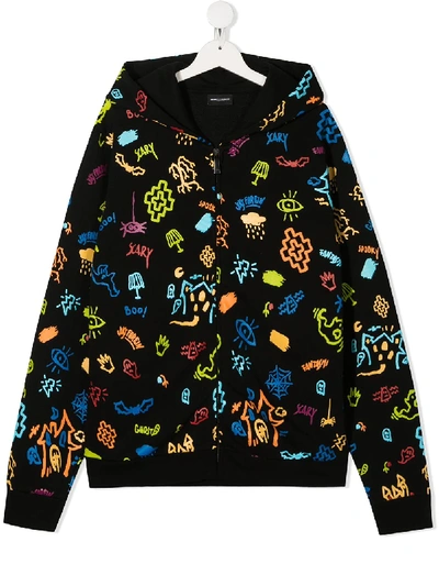 Marcelo Burlon County Of Milan Teen Motif Print Zip-up Hoodie In Black