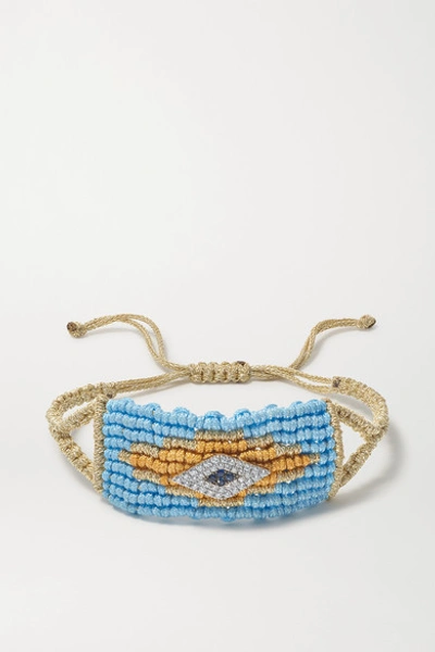 Diane Kordas Evil Eye Woven Cord, Diamond And Sapphire Bracelet In Turquoise