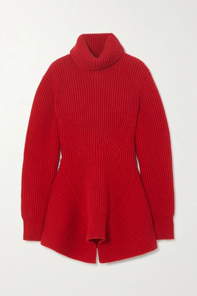 Alexander Mcqueen Ribbed Wool And Cashmere-blend Turtleneck Sweater In Red