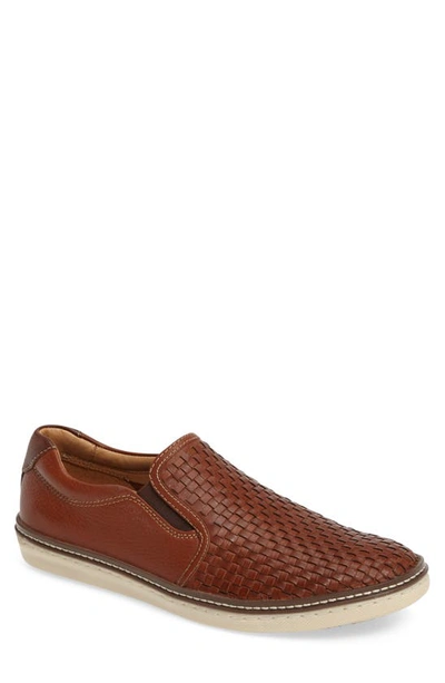 Johnston & Murphy Mcguffey Woven Slip-on Sneaker In Tan Leather