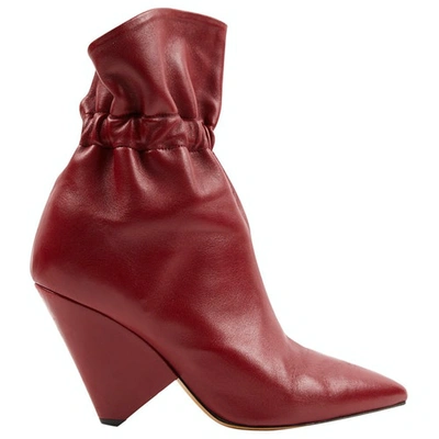 Pre-owned Isabel Marant Lileas Burgundy Leather Ankle Boots