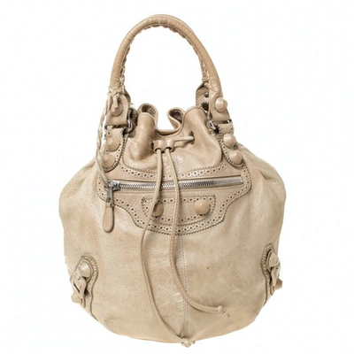 Pre-owned Balenciaga Pompon Ecru Leather Handbag