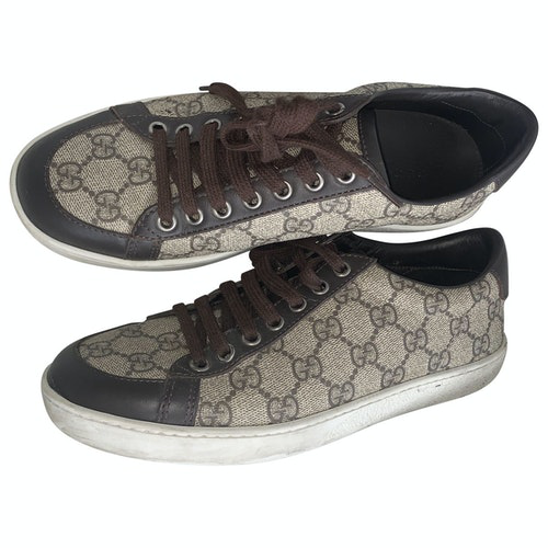 Pre-Owned Gucci Brown Leather Trainers | ModeSens