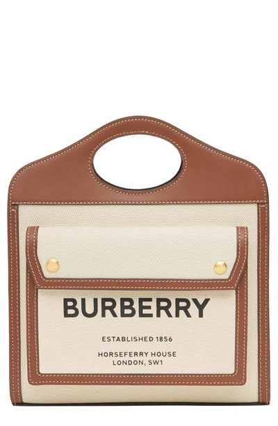 Burberry Mini Two-tone Canvas & Leather Pocket Bag In Natural/ Malt Brown