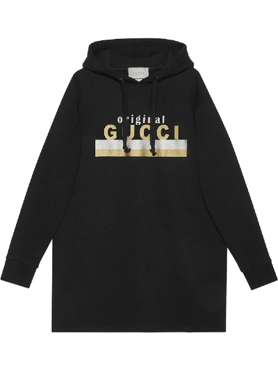 Gucci Metallic Logo Long Sleeve Hoodie Dress In Black