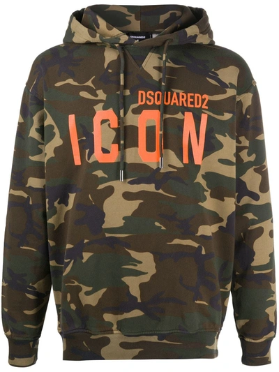 Dsquared2 Sweatshirt In Camouflage Cotton With Hood In Dark Green