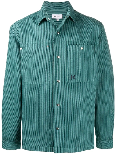 Kenzo Striped Snap Button Shirt In Green