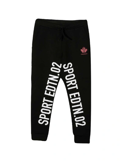 Dsquared2 Kids' Black Trousers With White Logo Press In Nero