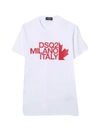 DSQUARED2 WHITE T-SHIRT WITH FRONTAL RED LOGO,DQ0493D002F DQ100