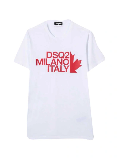 Dsquared2 White T-shirt For Kid With Red Logo In Bianco