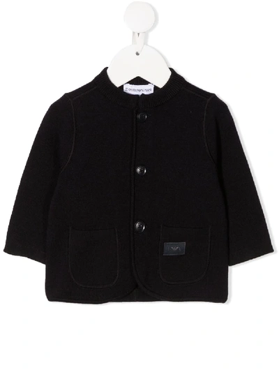 Emporio Armani Babies' Logo Patch Knitted Cardigan In Blue