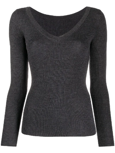 P.a.r.o.s.h V-neck Ribbed Knitted Top In Grey