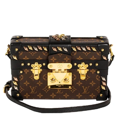 Pre-owned Louis Vuitton Monogram Canvas Studded Petite Malle Bag In Black