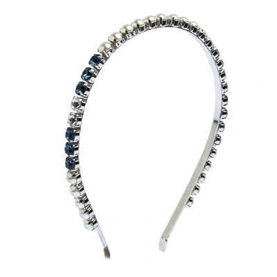 Pre-owned Miu Miu Multicolor Crystal & Faux Pearl Embellished Silver Tone Headband