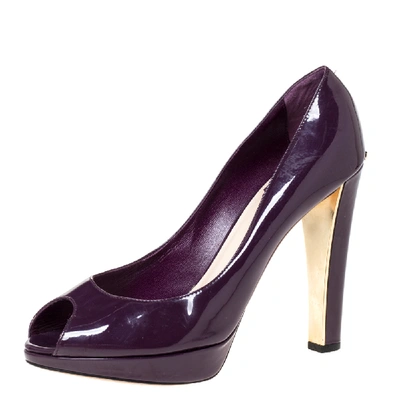 Pre-owned Dior Purple Patent Leather Platform Peep Toe Pumps Size 39