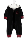 MONCLER STRIPED-TRIMMED HOODED ROMPER