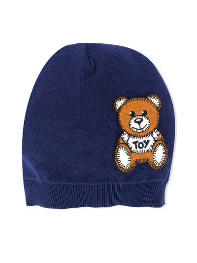 Moschino Babies' Teddy Bear Embroidered Knitted Hat In Blue