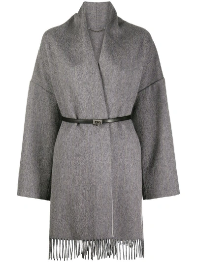 Ferragamo Cashmere & Wool Cape W/ Leather Belt In Grey