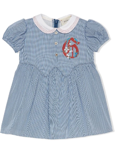 Gucci Baby Cotton Gingham Dress With G In Blue