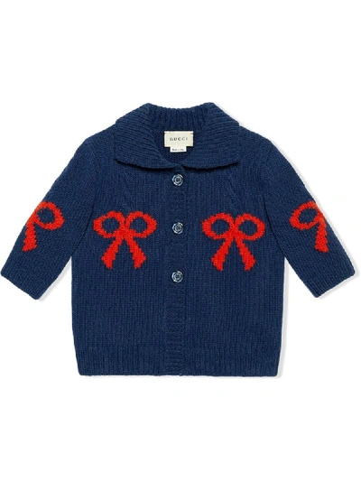 Gucci Baby Wool Bow Jacquard Coat In Blue