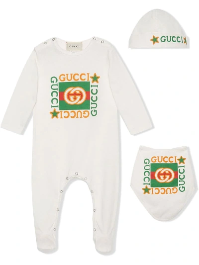 Gucci Babies' 经典logo连体衣 In White