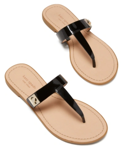 Kate Spade Cyprus Leather Thong Sandals In Black