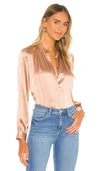 L Agence Bianca Band Collar Blouse In Tawny Brown