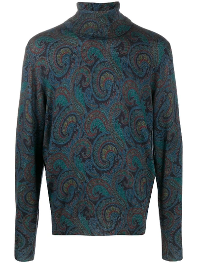 Etro Paisley-print Roll Neck Jumper In Blue