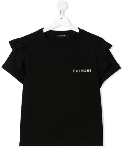 Balmain Kids' Embellished Logo T-shirt In Black
