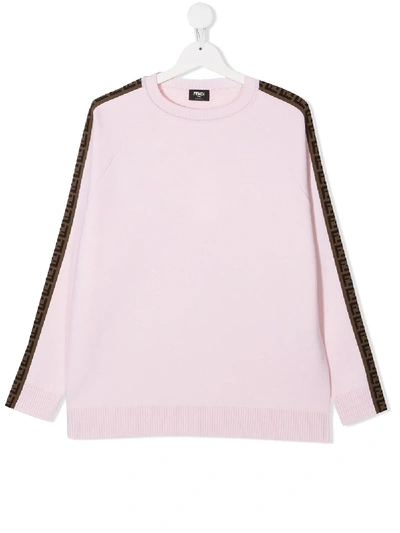 Fendi Kids' Pink Jumper With Double Ff For Girl In Btz Rosa Chiaro