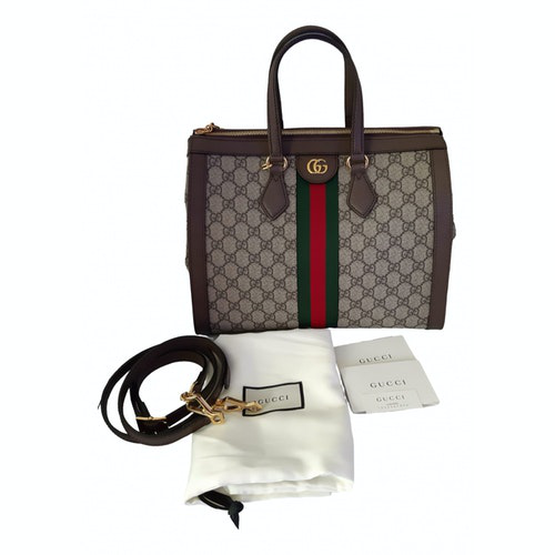 Pre-Owned Gucci Ophidia Brown Cloth Handbag | ModeSens