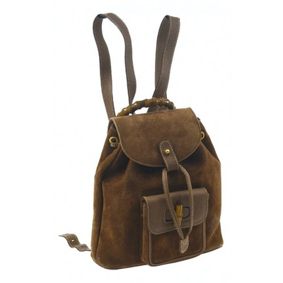 Pre-owned Gucci Bamboo Brown Suede Backpack
