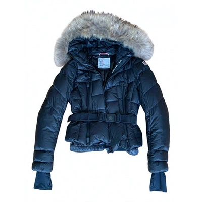 Pre-owned Moncler Fur Hood Black Coat